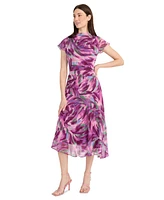 Maggy London Women's Printed Asymmetrical Midi Dress