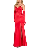 Crystal Doll Juniors' Satin Corset Gown & Gloves