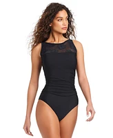 Beyond Control Women's Textured Mesh High-Neck Swimsuit