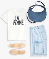 On 34th Womens La Femme Crewneck T Shirt Denim Bermuda Shorts Farroh Flats Harlowwe Bag Exclusively At Macys