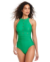 Beyond Control Women's High-Neck Grommet-Detail Swimsuit