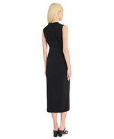 Luxely Women's Belted Boat-Neck Sleeveless Midi Dress