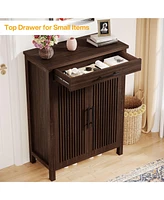 Tribesigns Shoe Cabinet, 5-Tier Shoe Storage Cabinet with Louvered Doors and Drawer, Freestanding Wooden Shoe Rack Organizer with Adjustable Shelves f