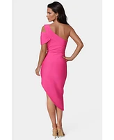 Bebe Women's Asymmetrical High Slit Bandage Midi Dress