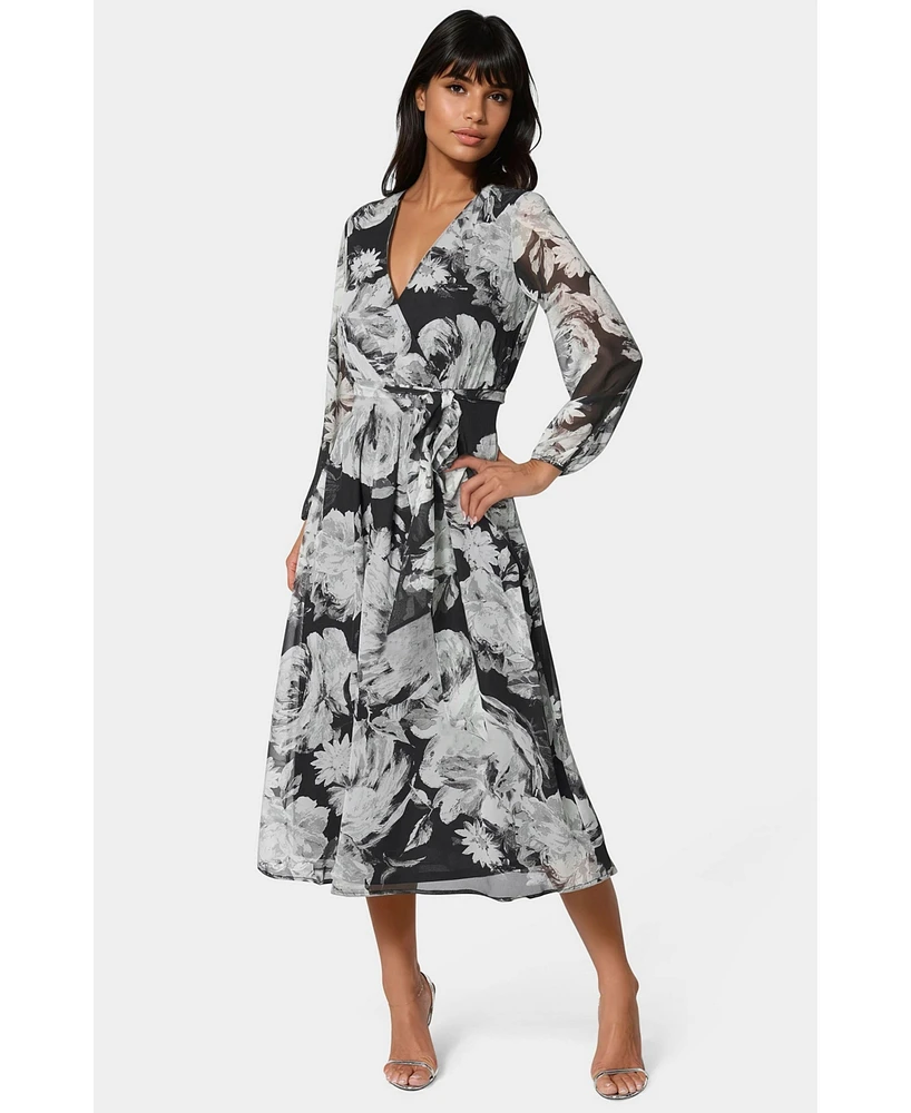 Bebe Women's Print Wrap Midi Dress