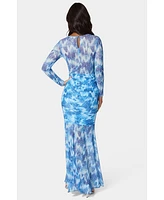 Bebe Women's Ruched Long Sleeve Maxi Dress