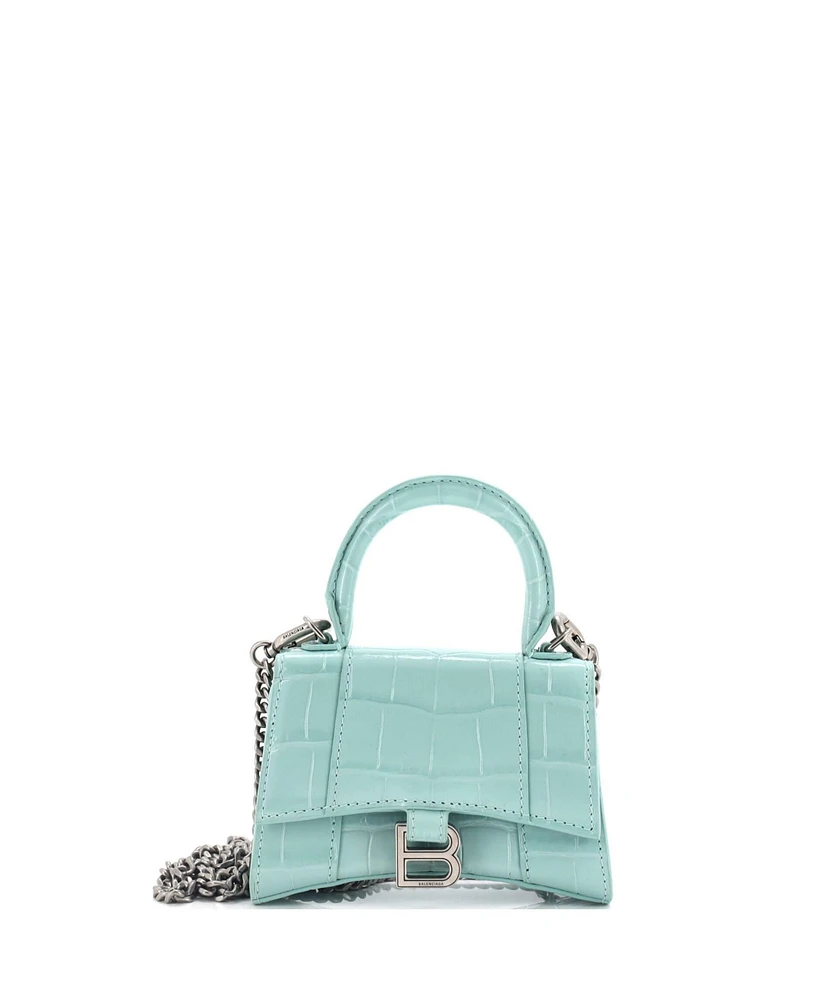 Pre-Owned Balenciaga Mini Hourglass Chain Top Handle Bag Embossed Leather