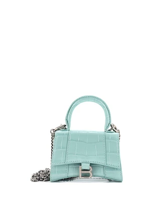 Pre-Owned Balenciaga Mini Hourglass Chain Top Handle Bag Embossed Leather