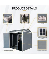 8 x 6 ft Resin Outdoor Storage Shed with Waterproof Floor, Windows, & Lockable Door