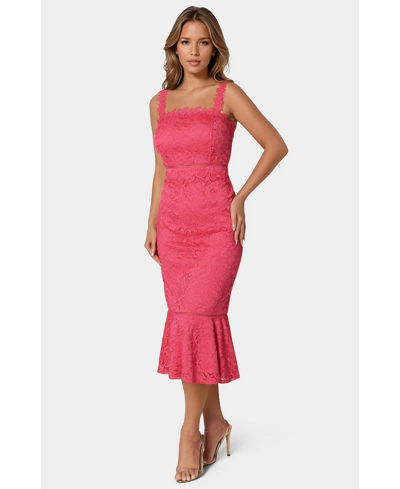 Bebe Women's Lace Flounce Midi Dress