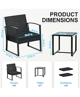 Aoodor 3-Piece Patio Furniture Set, Outdoor Rattan Wicker Chairs with Table, Sofa Set Including Cushions