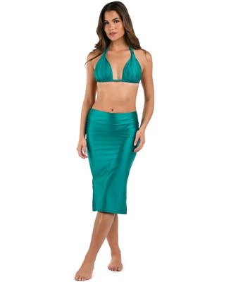 La Blanca Womens Earth Goddess Halter Bikini Top Shirred Skirt Cover Up