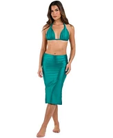 La Blanca Womens Earth Goddess Halter Bikini Top Shirred Skirt Cover Up