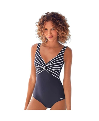 Lascana Women's Striped Tummy Control One Piece Swimsuit