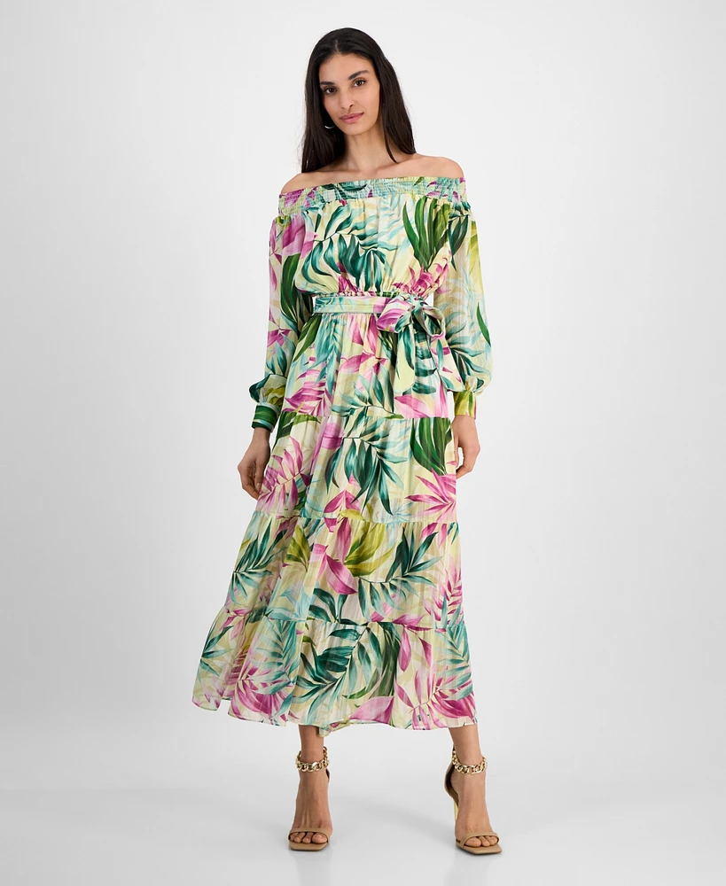 Guess Women's Josee Off-The-Shoulder Long-Sleeve Maxi Dress