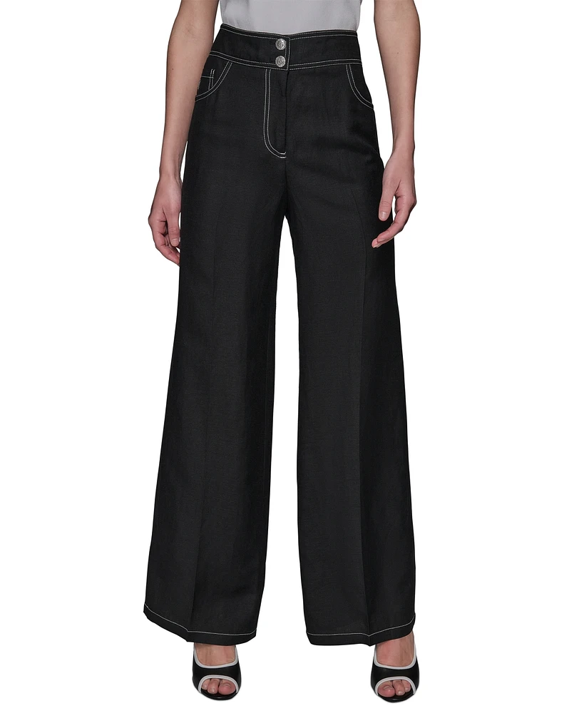 Karl Lagerfeld Paris Women's Linen-Blend Wide-Leg Pants
