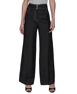 Karl Lagerfeld Paris Women's Linen-Blend Wide-Leg Pants