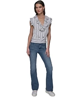 Karl Lagerfeld Paris Women's Ruffle-Trim Striped Top