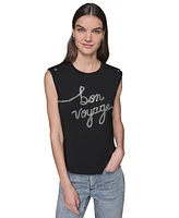 Karl Lagerfeld Paris Women's Embellished Sleeveless Button-Shoulder Tee