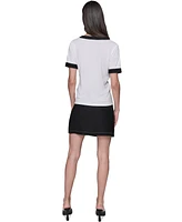 Karl Lagerfeld Paris Women's Contrast-Rib Short-Sleeve Top