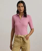 Lauren Ralph Women's Rib-Knit Elbow-Sleeve Polo Tee