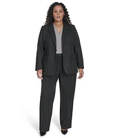 Calvin Klein Plus Size Windowpane Print Belted Blazer V Neck Sleeveless Top Windowpane Print Wide Leg Pants