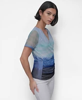 Dkny Women's Printed Mesh Surplice Top