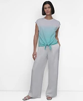 Dkny Women's Sleeveless Ombre Tie-Front Blouse