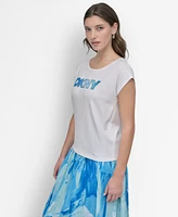 Dkny Women's Sleeveless Raised Logo Tee