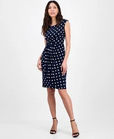 Connected Women's Gathered Faux-Wrap Polka-Dot Dress