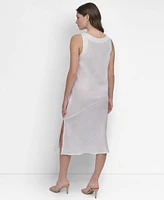 Dkny Women's Linen Sleeveless Studded V-Neck Dress