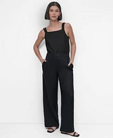 Dkny Womens Linen Tie Strap Tank Top Wide Leg Pull On Pants