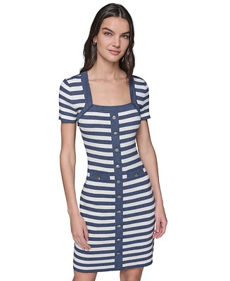Karl Lagerfeld Paris Women's Stripe-Knit Square-Neck Dress