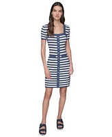 Karl Lagerfeld Paris Women's Stripe-Knit Square-Neck Dress