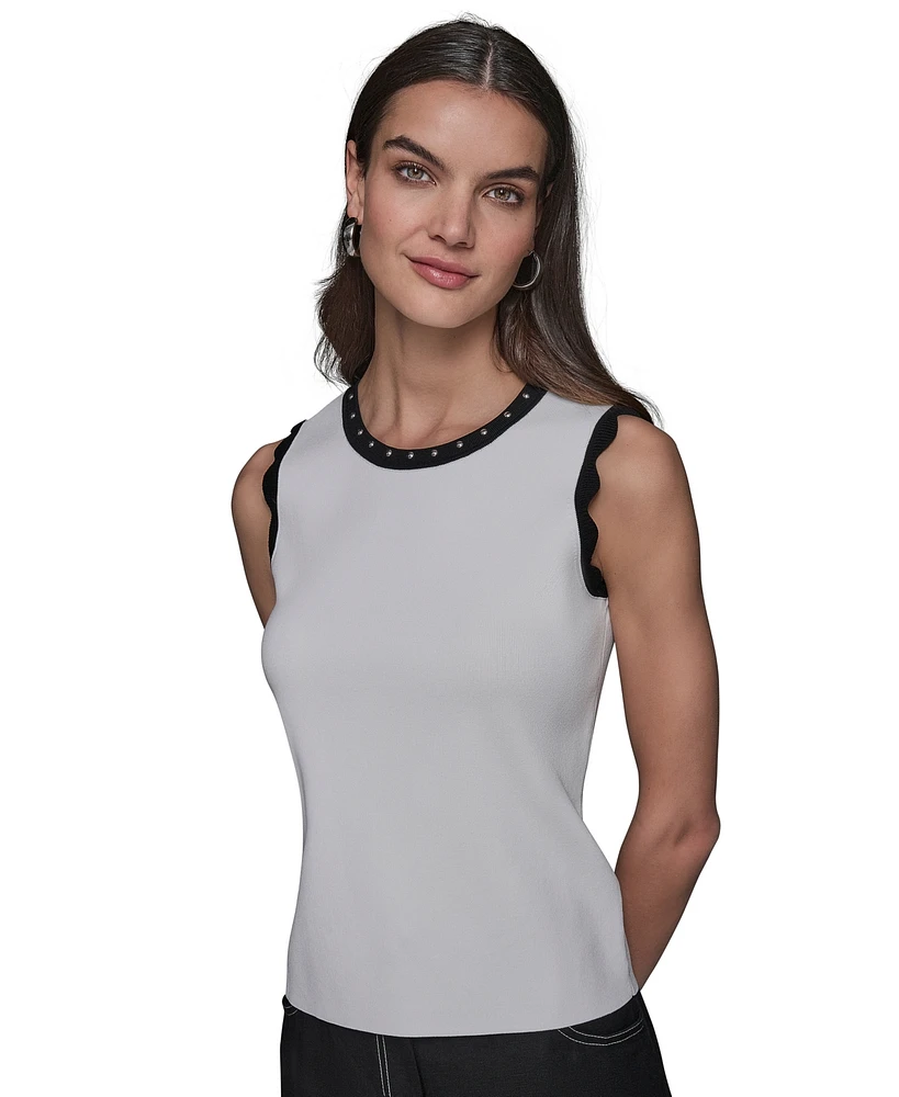 Karl Lagerfeld Paris Women's Scallop-Edge Sleeveless Sweater