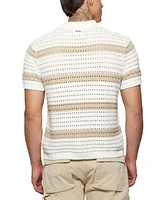 Guess Men's Joshua Relaxed Fit Short Sleeve Button-Front Striped Sweater