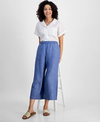 Charter Club Petite 100% Linen Wide-Leg Cropped Pants, Exclusively at Macy's