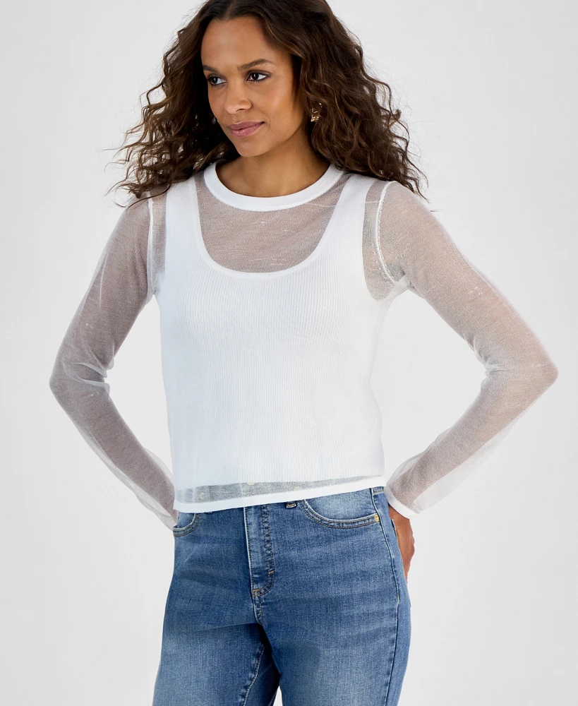 I.n.c. International Concepts Petite Overlay Top, Exclusively at Macy's