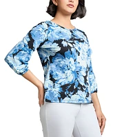 Jones New York Petite Floral-Print 3/4-Sleeve Blouse