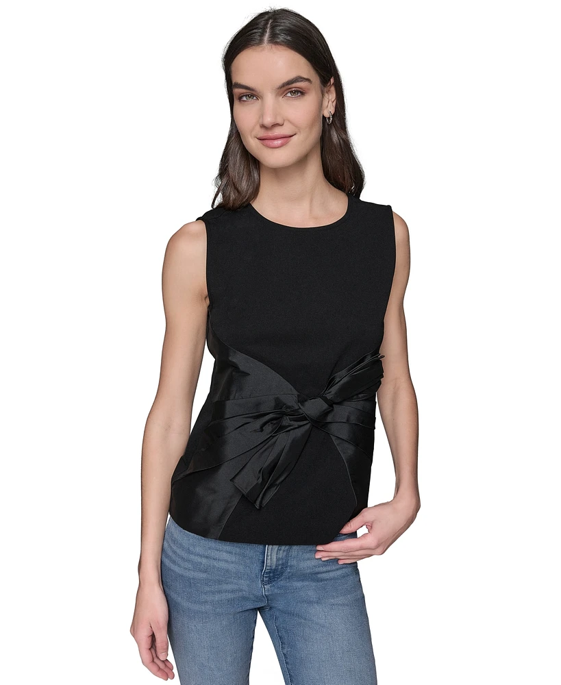 Karl Lagerfeld Paris Women's Sleeveless Satin Bow Top