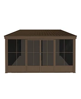 Mondawe 12x14FT Wall Mounted Sunroom，Lean-to Gazebo Sun Room for Deck Patio