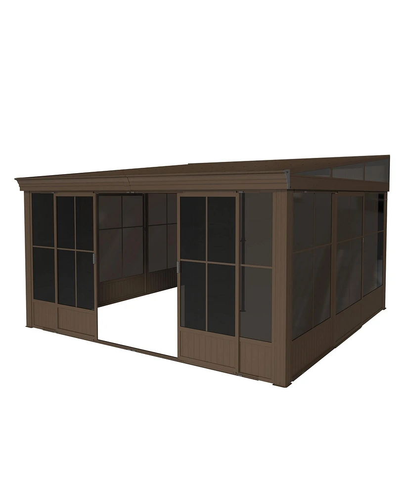 Mondawe 12x14FT Wall Mounted Sunroom,Lean-to Gazebo Sun Room for Deck Patio
