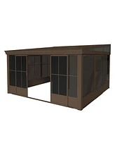 Mondawe 12x14FT Wall Mounted Sunroom，Lean-to Gazebo Sun Room for Deck Patio