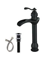 Waterfall Single Hole Single-Handle Vessel Bathroom Faucet With Pop-up Drain Assembly in Matte Black