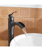 Waterfall Single Hole Single-Handle Vessel Bathroom Faucet With Pop-up Drain Assembly in Oil Rubbed Bronze