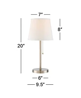 Flesner Modern Accent Table Lamp with Hotel Style Usb and Ac Power Outlet in Base 20" High Brushed Nickel White Empire Shade for Living Room Desk Bedr