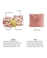Bebejan Spring Forever Bedding 100% Cotton Sateen 5 Piece King Size Reversible Comforter Set