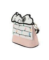 Peanuts Snoopy Christmas Dog House Pink 7.75" Dome Crossbody Bag