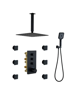 French Vernet Thermostatic Shower System - 3-Function Handheld Shower with Child Safety Lock