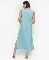 Dkny Women's Linen Panelled V-Neck Midi Dress